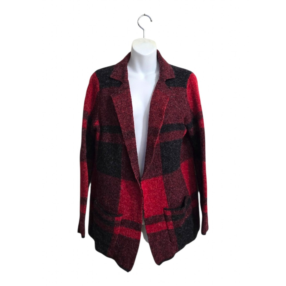 Joseph A Buffalo Plaid Acrylic Blend Open Front Cardigan Sweater Sz M
